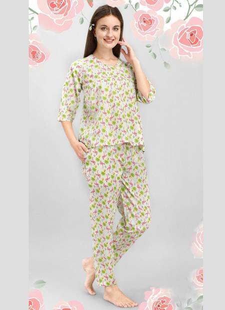 Yellow Colour MESMORA MF Night Wear Cotton Top With Bottom Heavy Night Suit Collection 2543